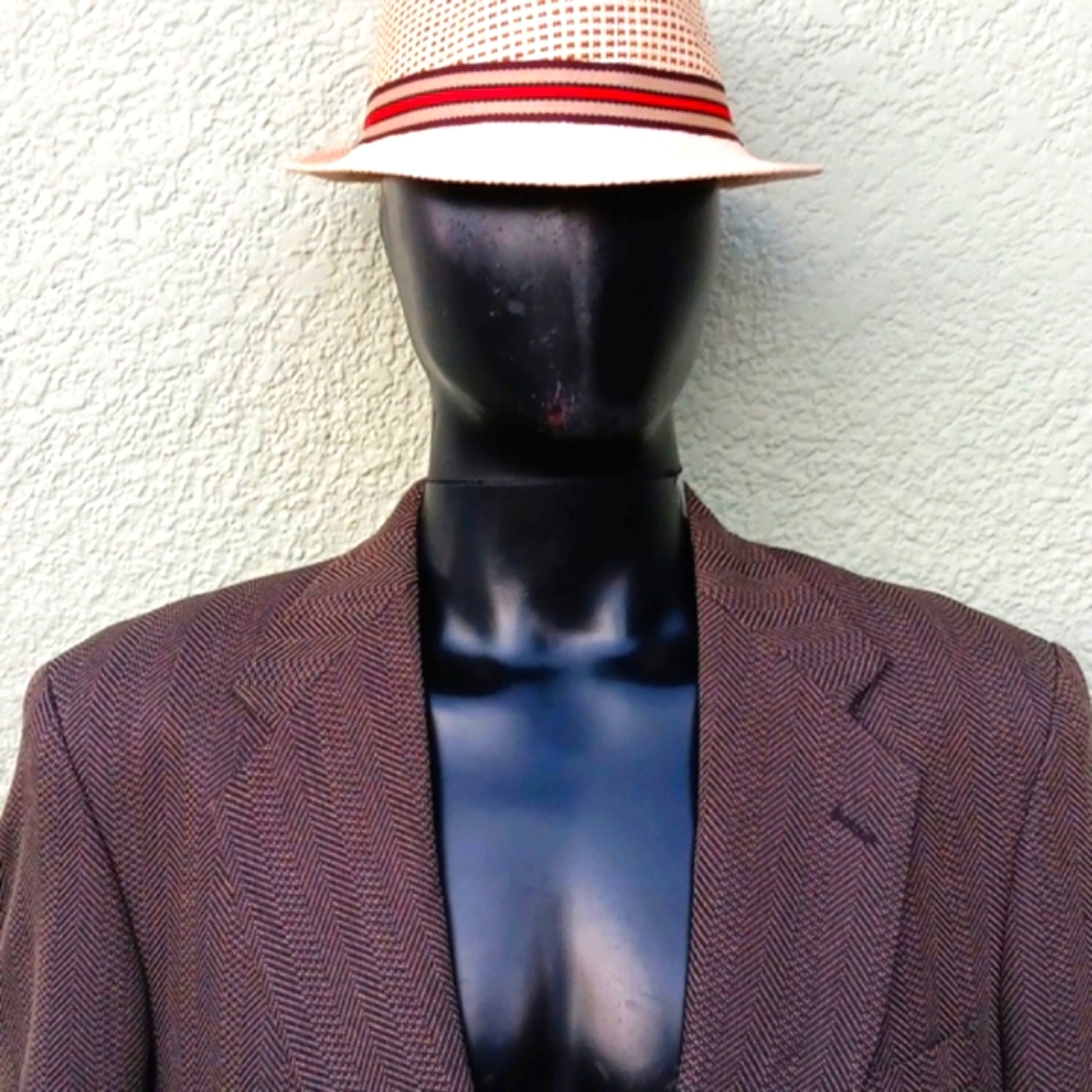 SIGNATURE COLLECTION MEN'S VINTAGE PURE WOOL HERRINGBONE LUXURY BLAZER (DR)